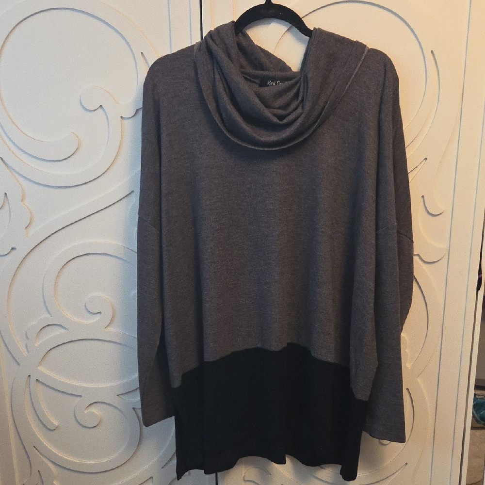 Camo Charcoal and Black Cowl Neck Tunic Sweater - XXL